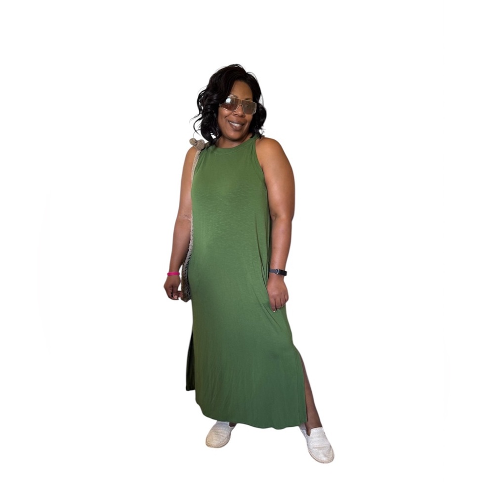 J. Jill Dress High Neck Sleeveless Maxi Stretch Slub Pockets Side Slits